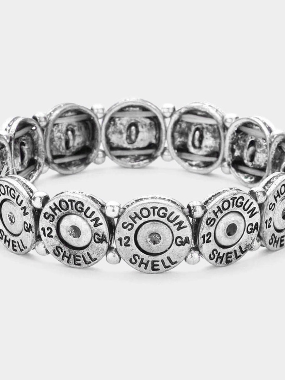 Silver Plated Quality Stretch Metal Shotgun Shell  Bullet Bracelet
